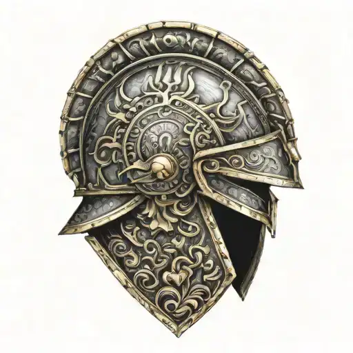 Ancient Roman helmet surrounded tattoo design idea