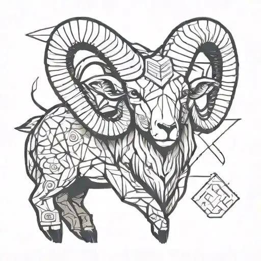 A fierce ram with airplane propellers as horns tattoo design idea