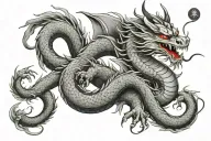 Japanese Dragon With Long realistic Body, normal eyes Black And Grey Tattoo hd quality tattoo design idea