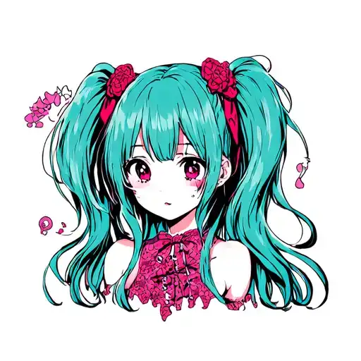 Japanese anime girl horror color tattoo design idea