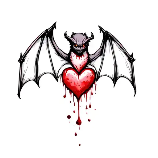 Tattoo depicting a bleeding bat with a small heart in the middle of its belly in a Gothic style sketch tattoo design idea