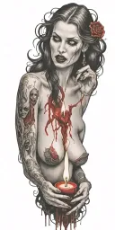 vampire blood women nude candle burning tattoo design idea