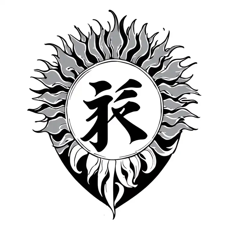 put the japanese kanji of KI on my right shoulder with a tribal sun tattoo design idea