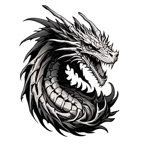 tatoo of bones on the hand and then it goes up the forearm and transfers into a dragon tattoo design idea