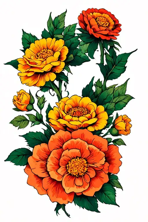 marigold and rose intertwined tattoo design idea