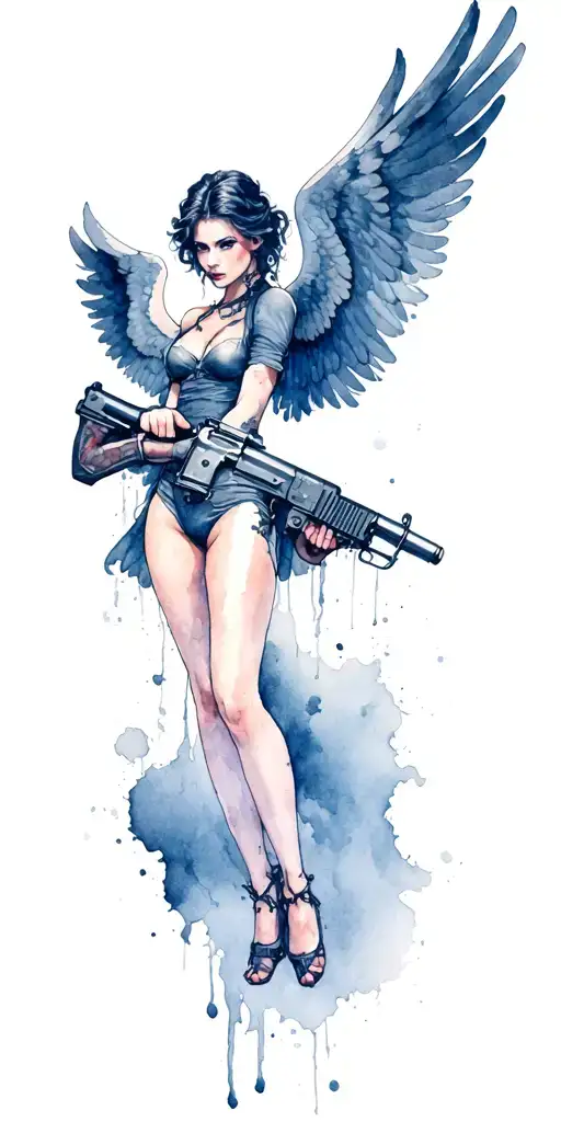 dark angel holding a gun tattoo design idea