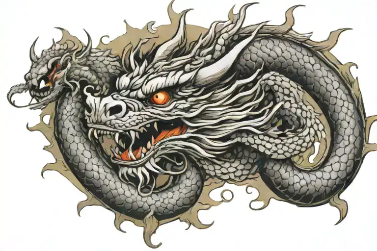 Japanese Dragon With Long realistic Body, normal eyes Black And Grey Tattoo hd quality tattoo design idea