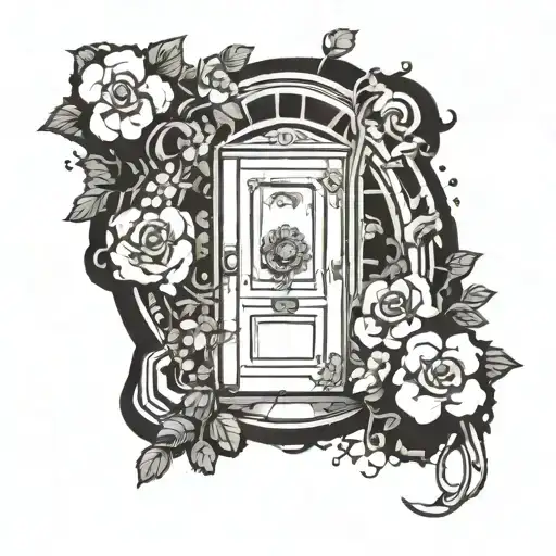 A Subspace door as seen in Scott Pilgrim comics. Flowers growing around behind it, no geometry or images only flowers tattoo design idea