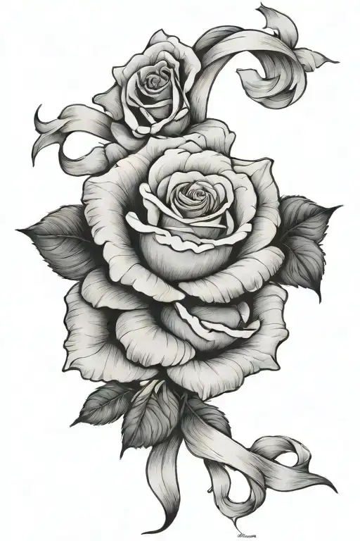 rose, breast cancer ribbon, clouds tattoo design idea