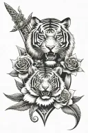 sword tiger roses blooming tattoo design idea