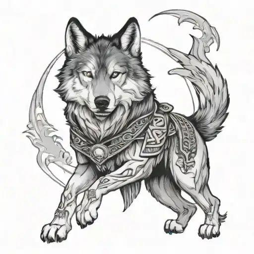 wolf and warrior tattoo design idea
