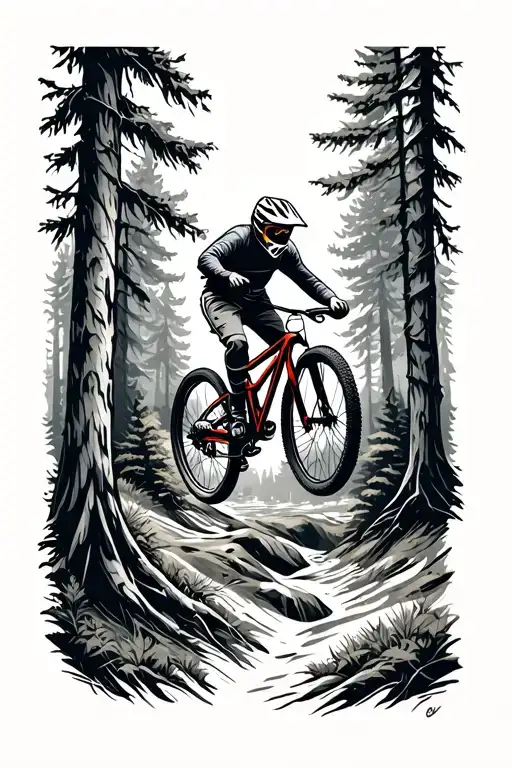 forest, mountainbike jumping tattoo design idea
