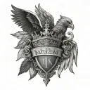 Roman numeral dates and family crest heraldry crown wings tattoo design idea
