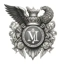 Roman numeral dates and family crest heraldry crown wings tattoo design idea