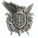 Roman numeral dates and family crest heraldry crown wings tattoo design idea