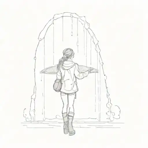 a girl with braid standing in the rain  tattoo design idea