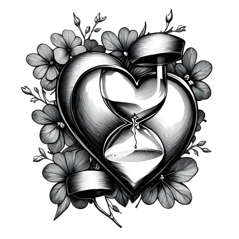 Heart, hourglass, cloverleaf in one picture tattoo design idea