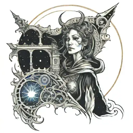 karlach baldur's gate opening her coat with galaxies tattoo design idea