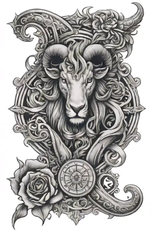 Leo, cancer, Aries, Aquarius, combination firearm sleeve tattoo design idea