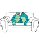 mike and sully (monsters inc) sitting on the couch from friends tattoo design idea