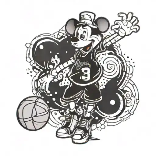 A basketball jersey design with a Disney character holding a basketball tattoo design idea