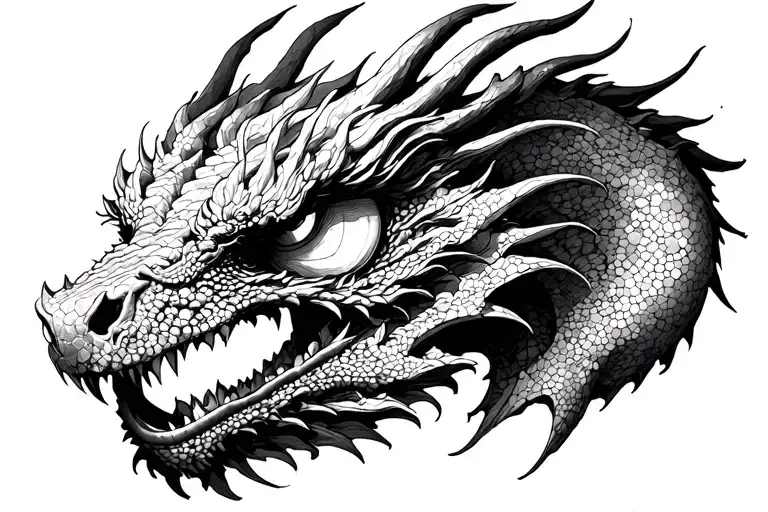 dead eyes white dragon tattoo design idea