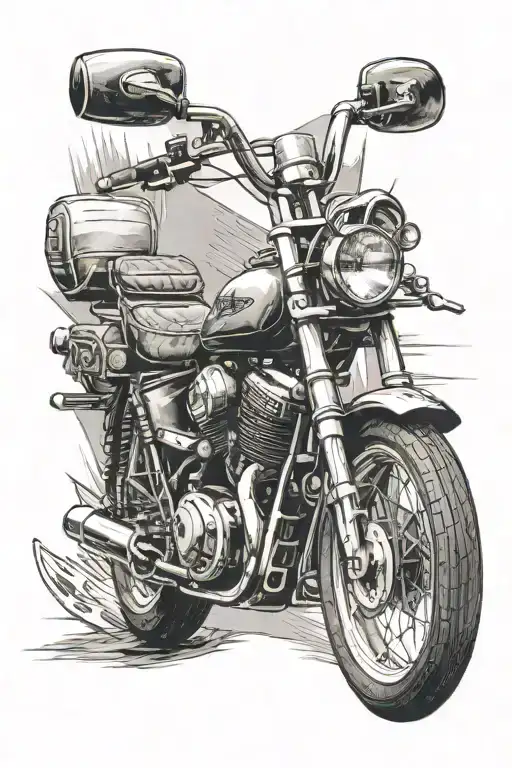 A black-grey tattoo of a carpenter's hammer morphing into a motorcycle handlebar, symbolizing the client's dual passions tattoo design idea