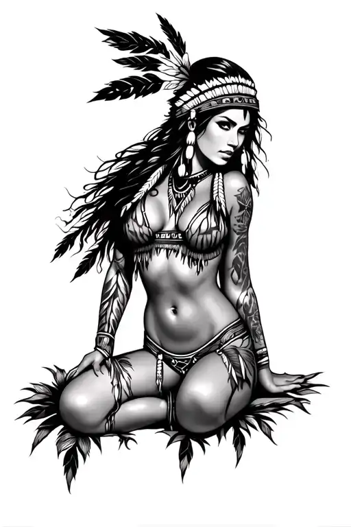 very sexy native american woman pinup girl tattoo design idea