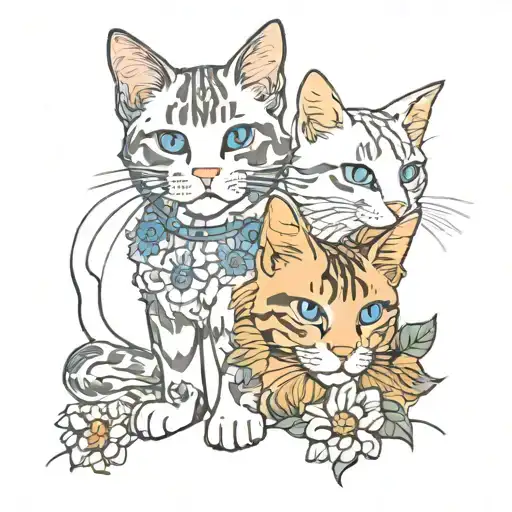 two cats daisy tattoo design one cat blue point other cat dilute tabby point  tattoo design idea