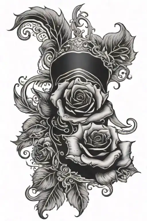 rose , mask , fire tattoo design idea