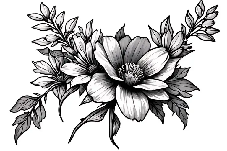 pasqueflower, fireweed, lupine, dogwood flowers tattoo design idea