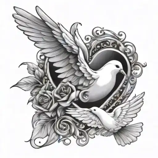 heart continues at cardiac rhythm attached to a white dove tattoo design idea