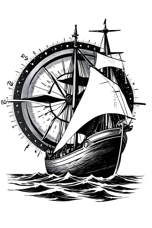 boat sailing and a compass tattoo design idea