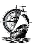 boat sailing and a compass tattoo design idea
