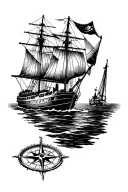 boat sailing and a compass tattoo design idea