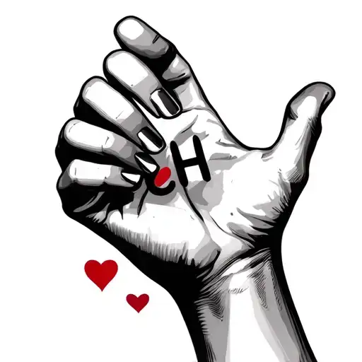 feminine hand depicting I love you sign all sign language with the letters C and H on the closed fingers.  minimalist tattoo design idea