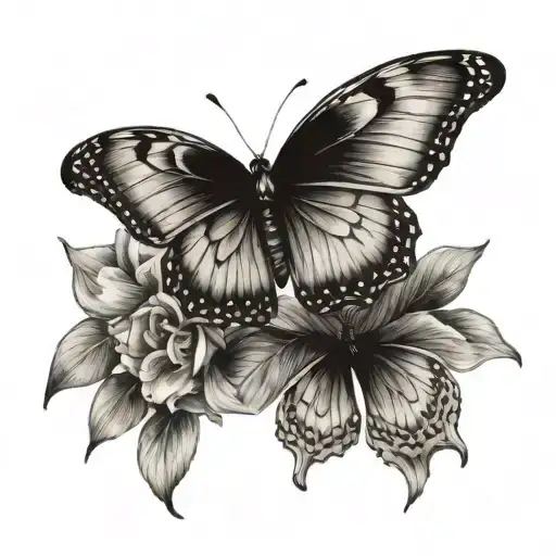 half butterfly half flower tattoo design idea