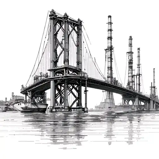 vincent Thomas bridge with vessels and refinery  tattoo design idea