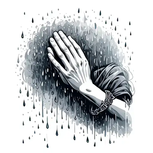 Hands praying in the rain tattoo design idea