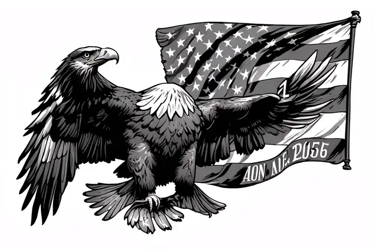 eagle carrying american flag in talons with memorial date  tattoo design idea