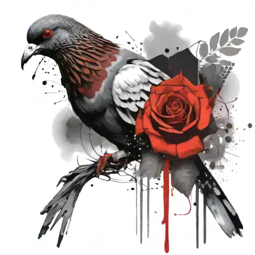 pigeon in the afterlife with rose  tattoo design idea