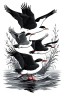 create me a tattoo in the American traditional style. This tattoo with include: 4 common terns (the sea bird) flying tog tattoo design idea