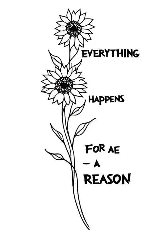 simple sunflowers and "everything happens for a reason" interwoven tattoo design idea