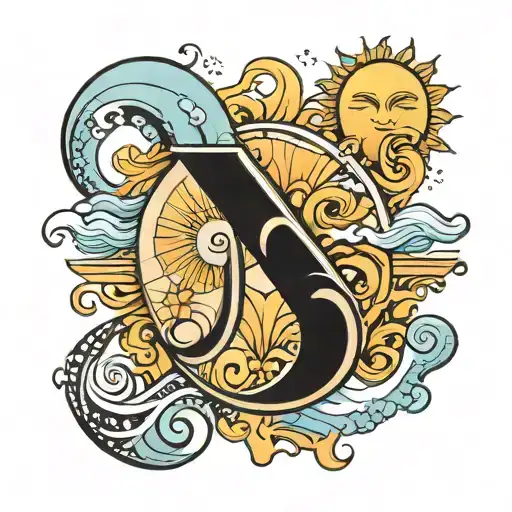 sun moon wave letter a letter b couple tattoo design idea