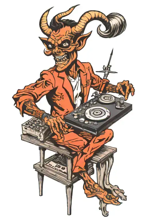 The devil as a DJ mixing music tattoo design idea