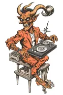 The devil as a DJ mixing music tattoo design idea