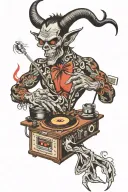 The devil as a DJ mixing music tattoo design idea