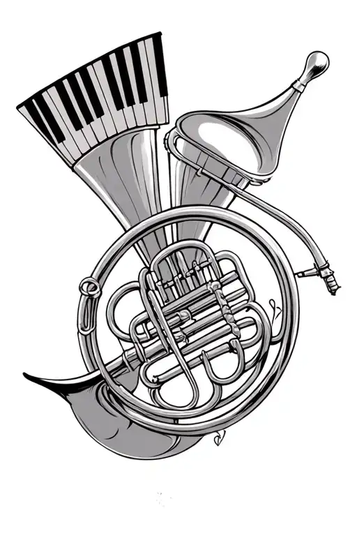 Mellophone and French Horn with piano keys tattoo design idea