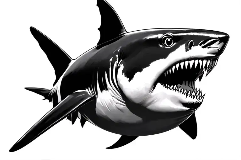 bull shark side view with shadow siluet tattoo design idea