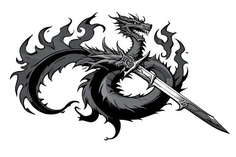 ahom warriors sword with four feeted flame throwing dragon tattoo design idea